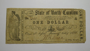 $1 1861 Raleigh North Carolina NC Obsolete Currency Bank Note Bill State of NC