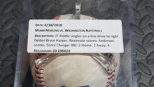 Load image into Gallery viewer, 2018 J.T. Riddle Miami Marlins Game Used 2 RBI Single MLB Baseball! 1B Hit
