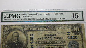 $10 1902 Belle Vernon Pennsylvania PA National Currency Bank Note Bill Ch. #4850