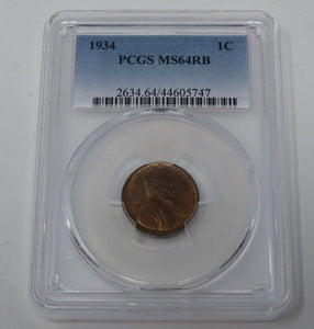 1934 Lincoln Wheat Cent Penny Graded MS64RB by PCGS Mint State Red Coin MS64!