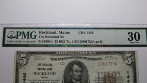 $5 1929 Rockland Maine ME National Currency Bank Note Bill Ch. #1446 VF30 PMG