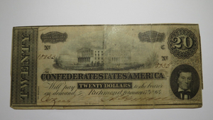$20 1864 Richmond Virginia VA Confederate Currency Bank Note Bill T67 RARE FINE