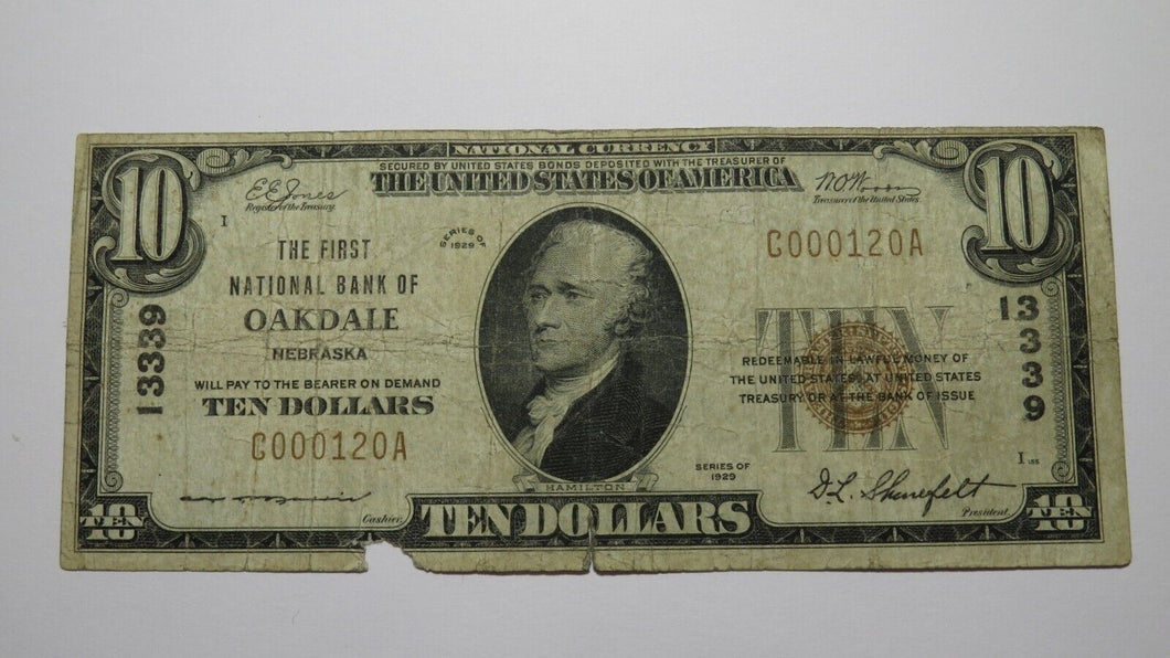 $10 1929 Oakdale Nebraska NE National Currency Bank Note Bill Ch. #13339 RARE
