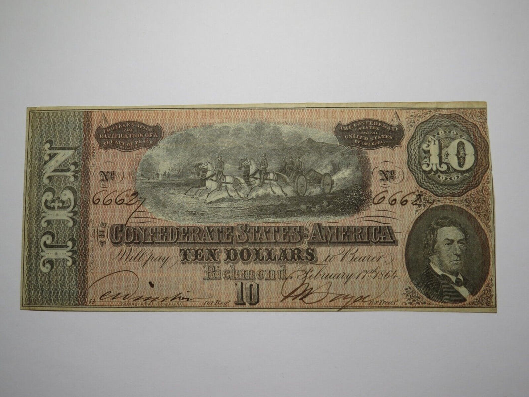 $10 1864 Richmond Virginia VA Confederate Currency Bank Note Bill T68 XF