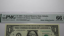Load image into Gallery viewer, $1 2001 Radar Serial Number Federal Reserve Currency Bank Note Bill PMG UNC66EPQ