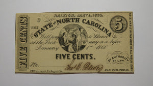 $.05 1863 Raleigh North Carolina Obsolete Currency Bank Note Bill State of NC XF